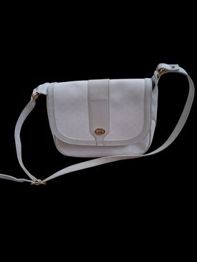 Gucci Authenic GG Vintage Leather Monogram Handbag Made in Italy  Flap  White